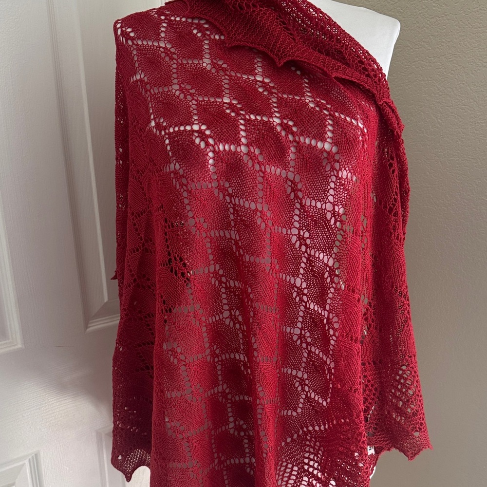 Laura Ashley Red Lace Knit Wrap Scarf